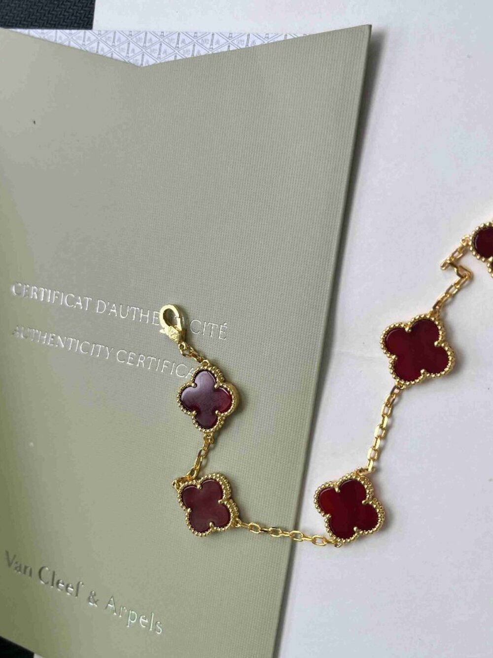 Van Cleef & Arpels Vintage Alhambra 5 Motif Red Carnelian Bracelet